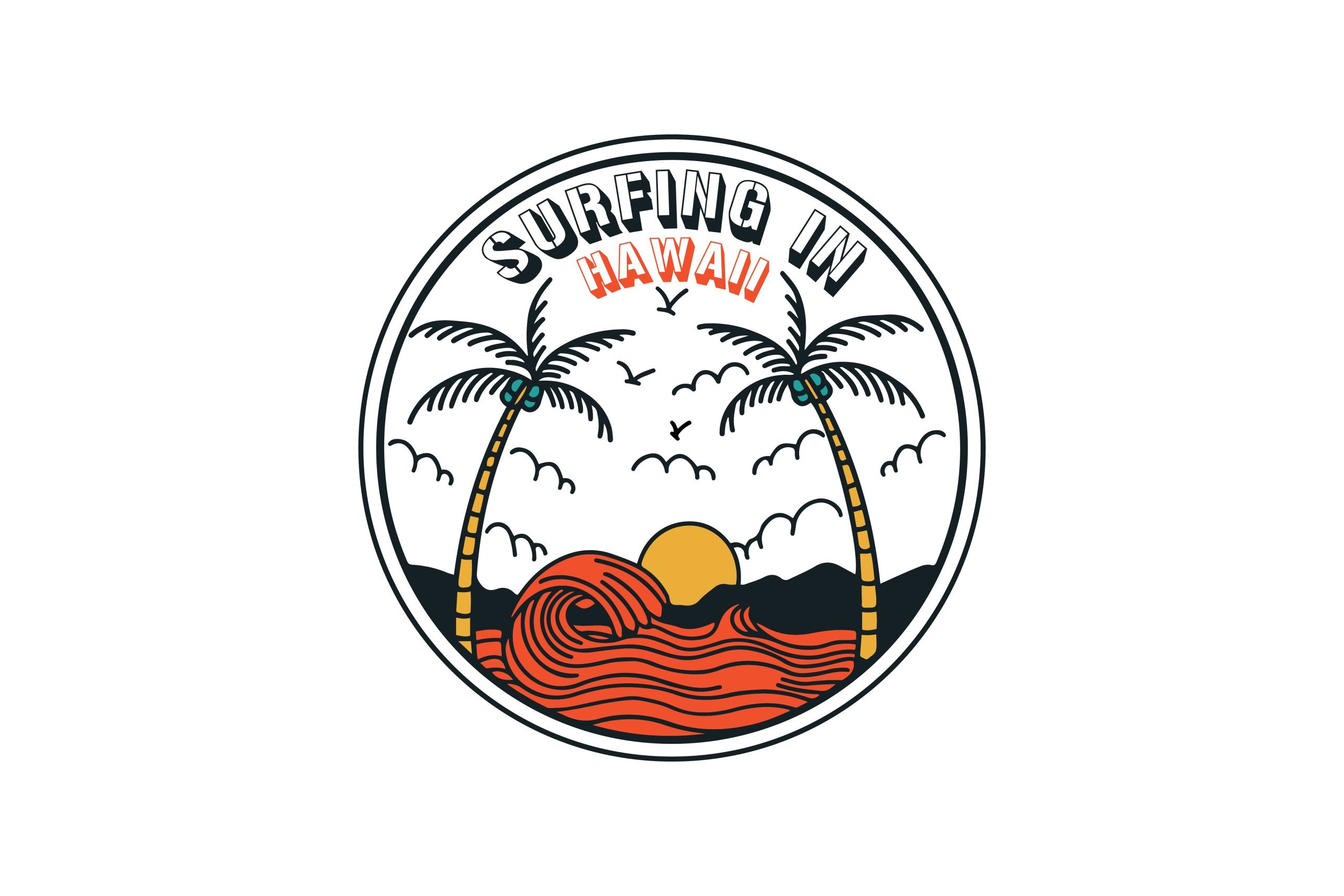 Surfing logo-free vector illustrations with palm trees